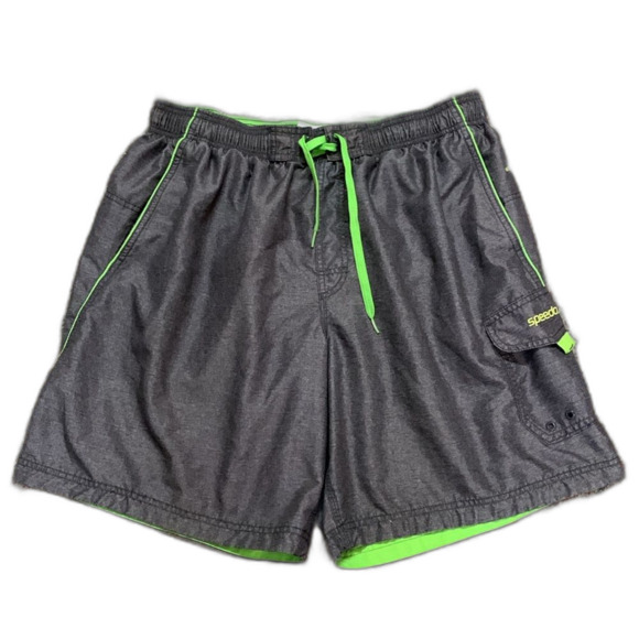 Speedo NWOT Marina Gray Lime Green 20” Swim Trunks Size L - Picture 2 of 14